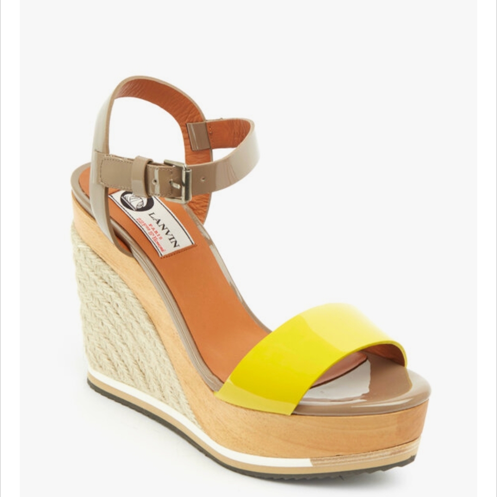Lanvin Yellow and Tan Wedge Sandals